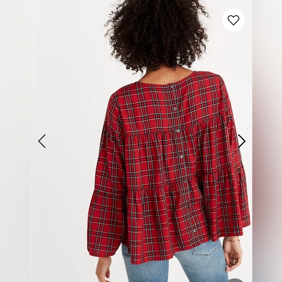 Madewell Red Plaid Tiered Button Back Top - Picture 2 of 11